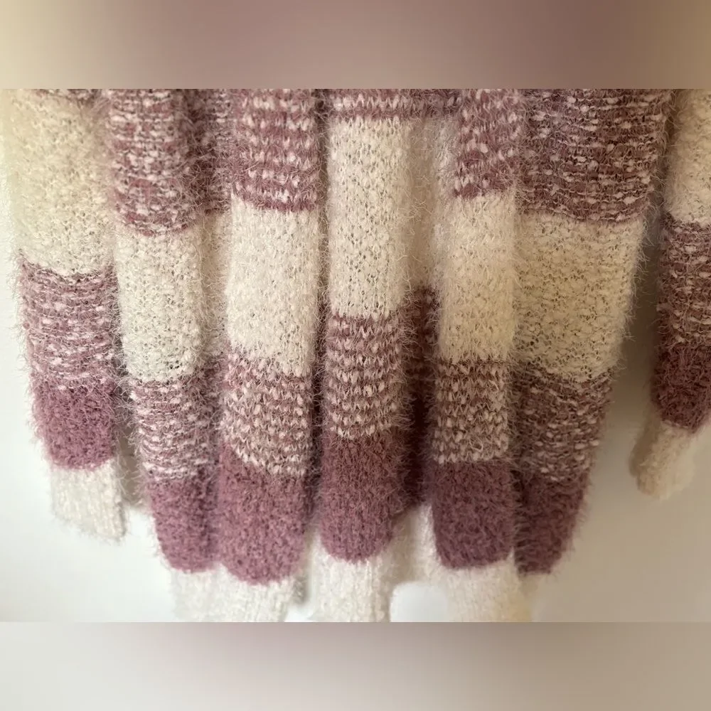 Moral Fiber NWT Fuzzy Striped Open Front Cardigan Purple White Size S